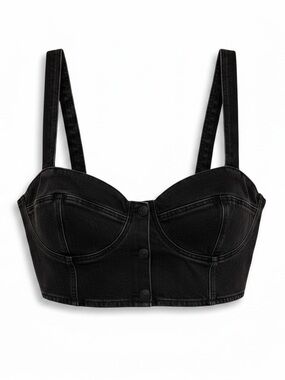 White Fox Boutique Black Denim Corset Top XL Y2K Baddie Bratz Bustier Clubwear